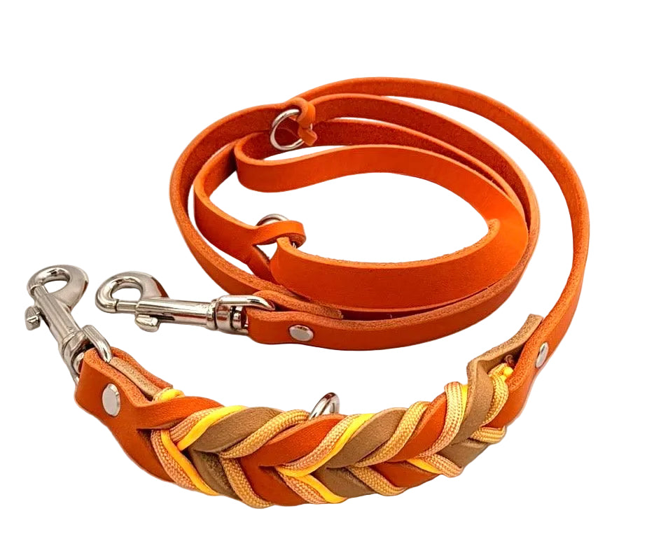 Lederleine geflochten Orange