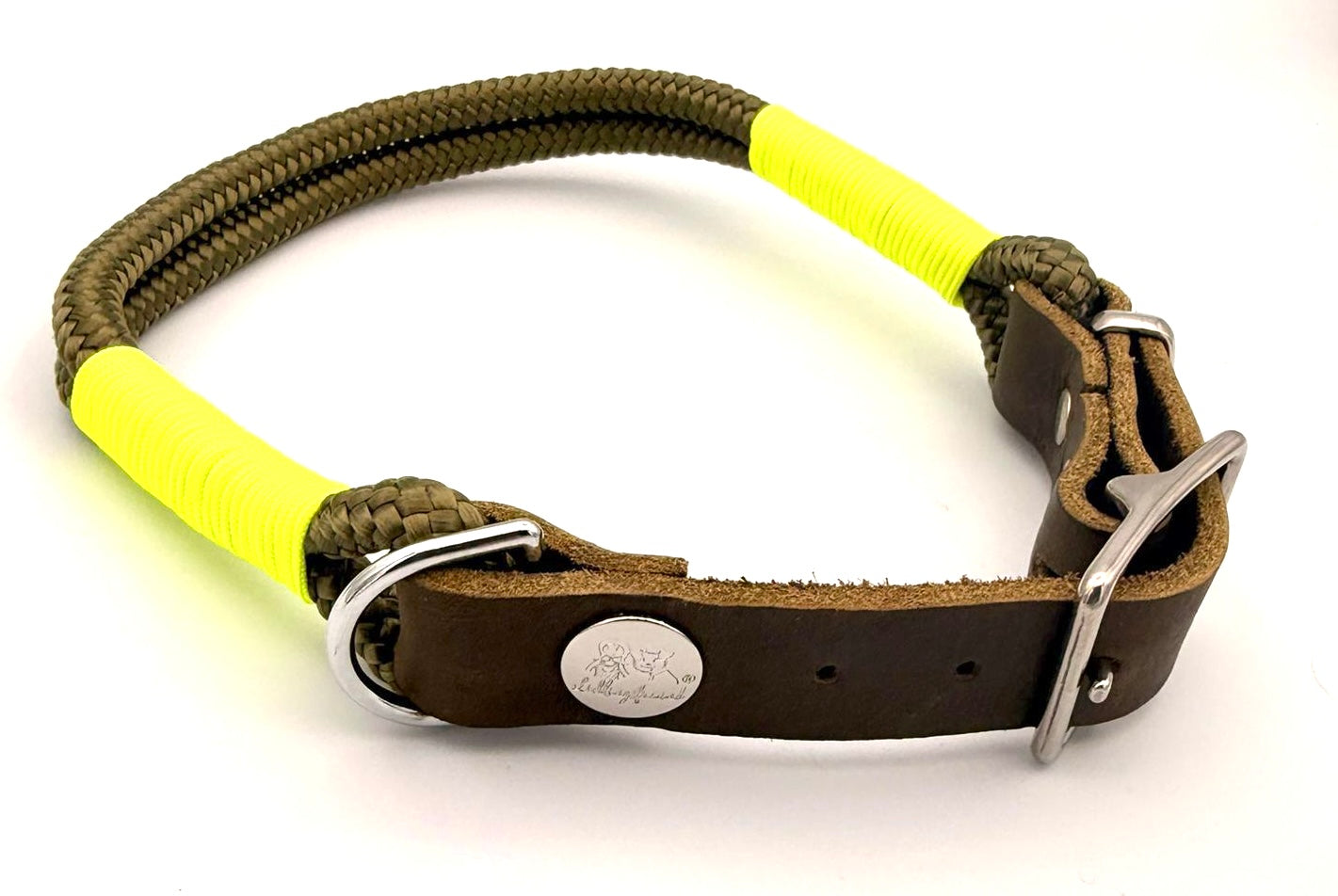 Tau-Leder-Halsband Oliv Neongelb