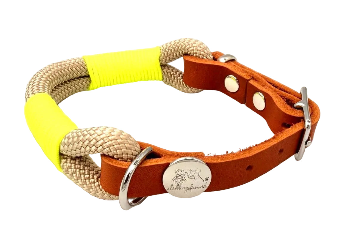 Tau-Leder-Halsband Beige Neongelb